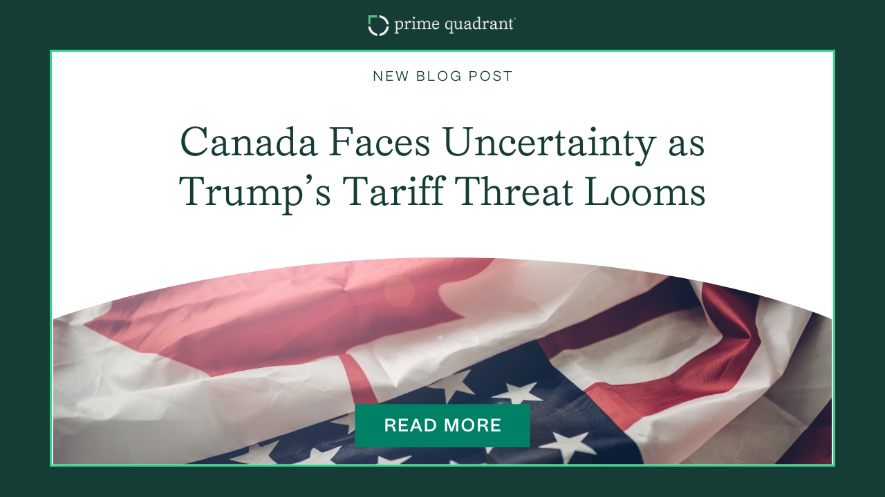 Canadian and US flags with text saying "Canada Faces Uncertainty as Trump’s Tariff Threat Looms"